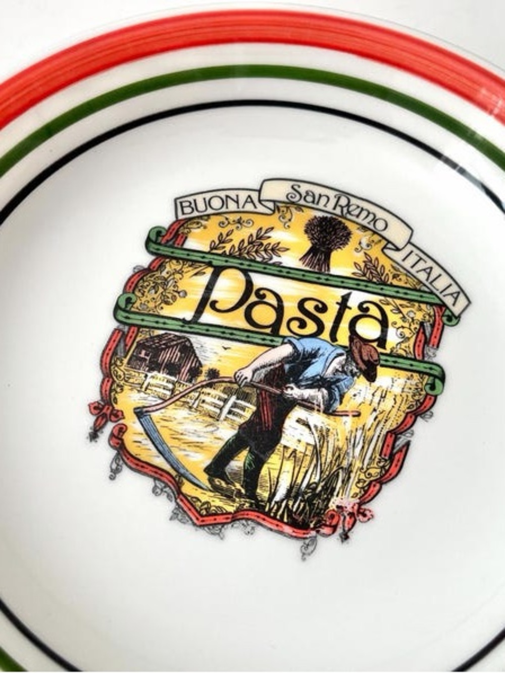 Pasta Serving Bowl - White with Red & Green Trim